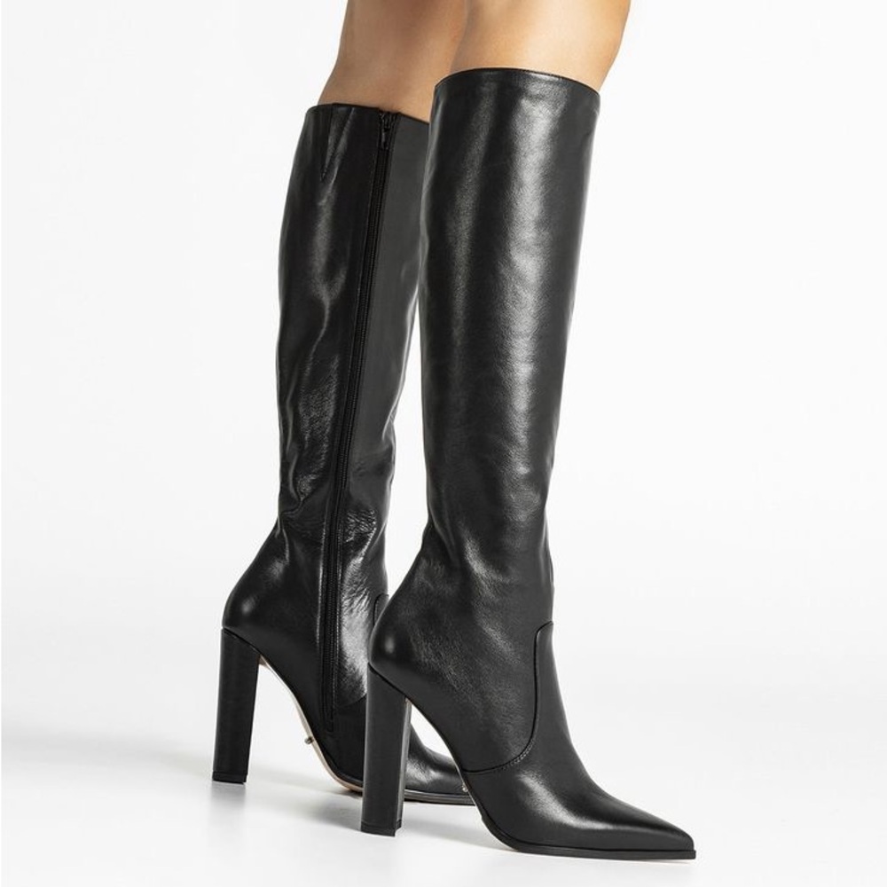 Tony Bianco Black Knee-High Pointed Toe Heeled Boots